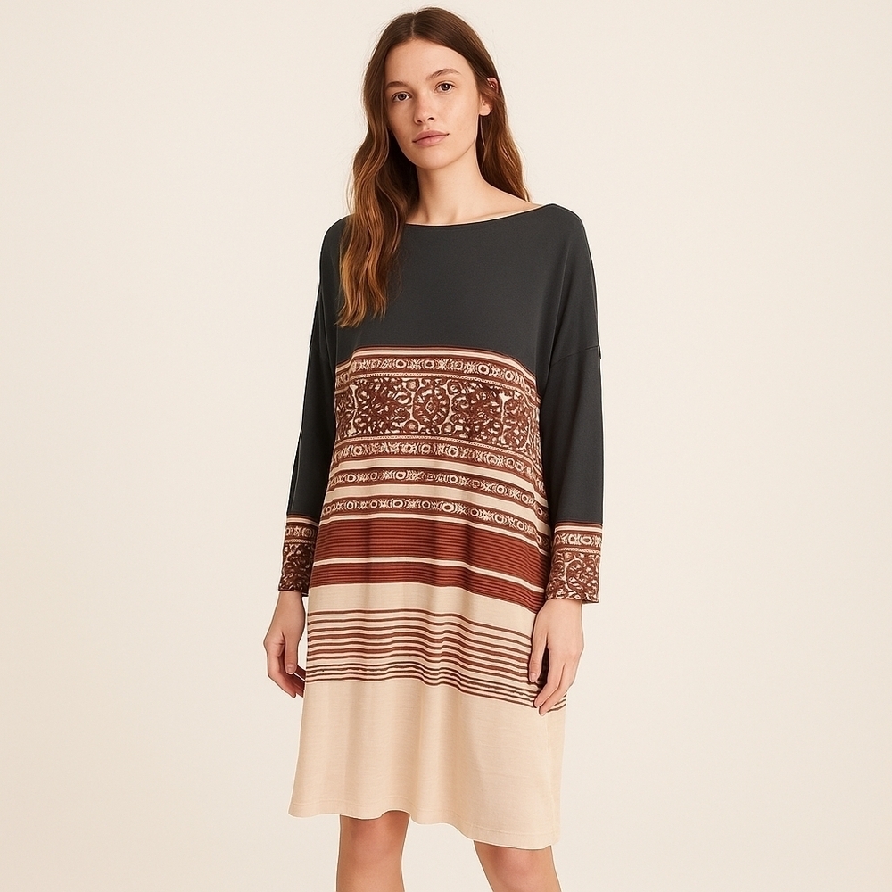Free People Boho Print Boat Neck Midi Dress – Size S (NWT)
